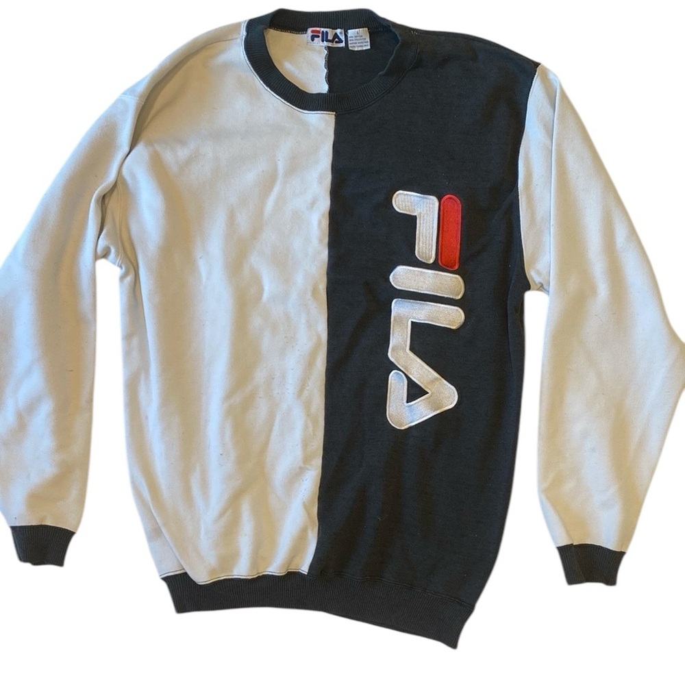 Vintage Fila Men's Black and White Sweater size L